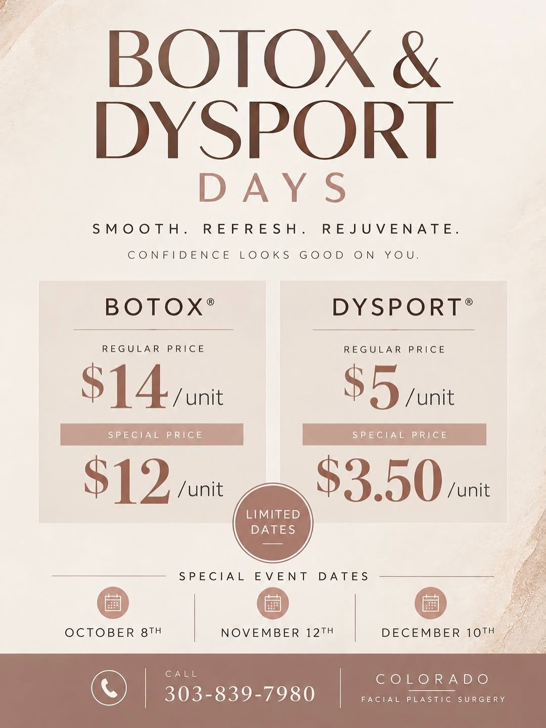 Instagram post by Dr. Mario J. Imola: ✨ Mark your calendar! Our popular Botox & Dysport Days are back at Colorado Facial Plastic Surgery. Save on your treatments with these speci…
