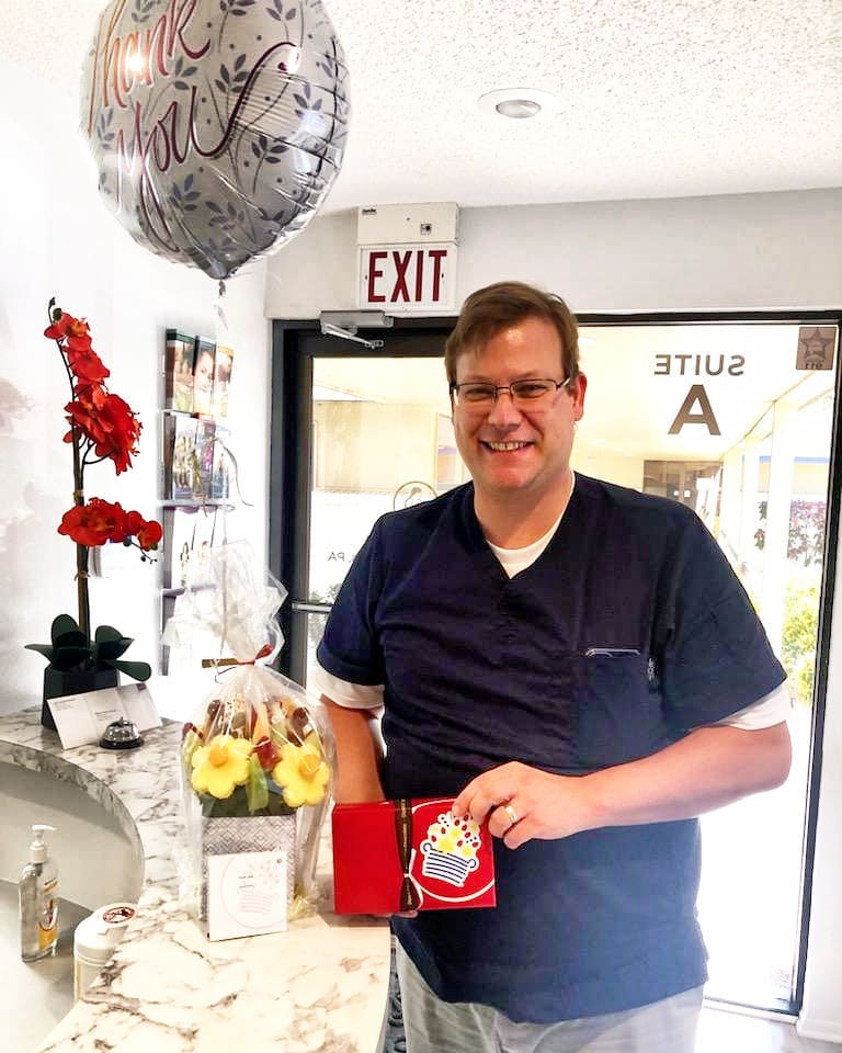 Instagram post by Dr. Mark E. Mathieson: We love our patients and do everything we can for them. This surprise today made our day! Thank you!!