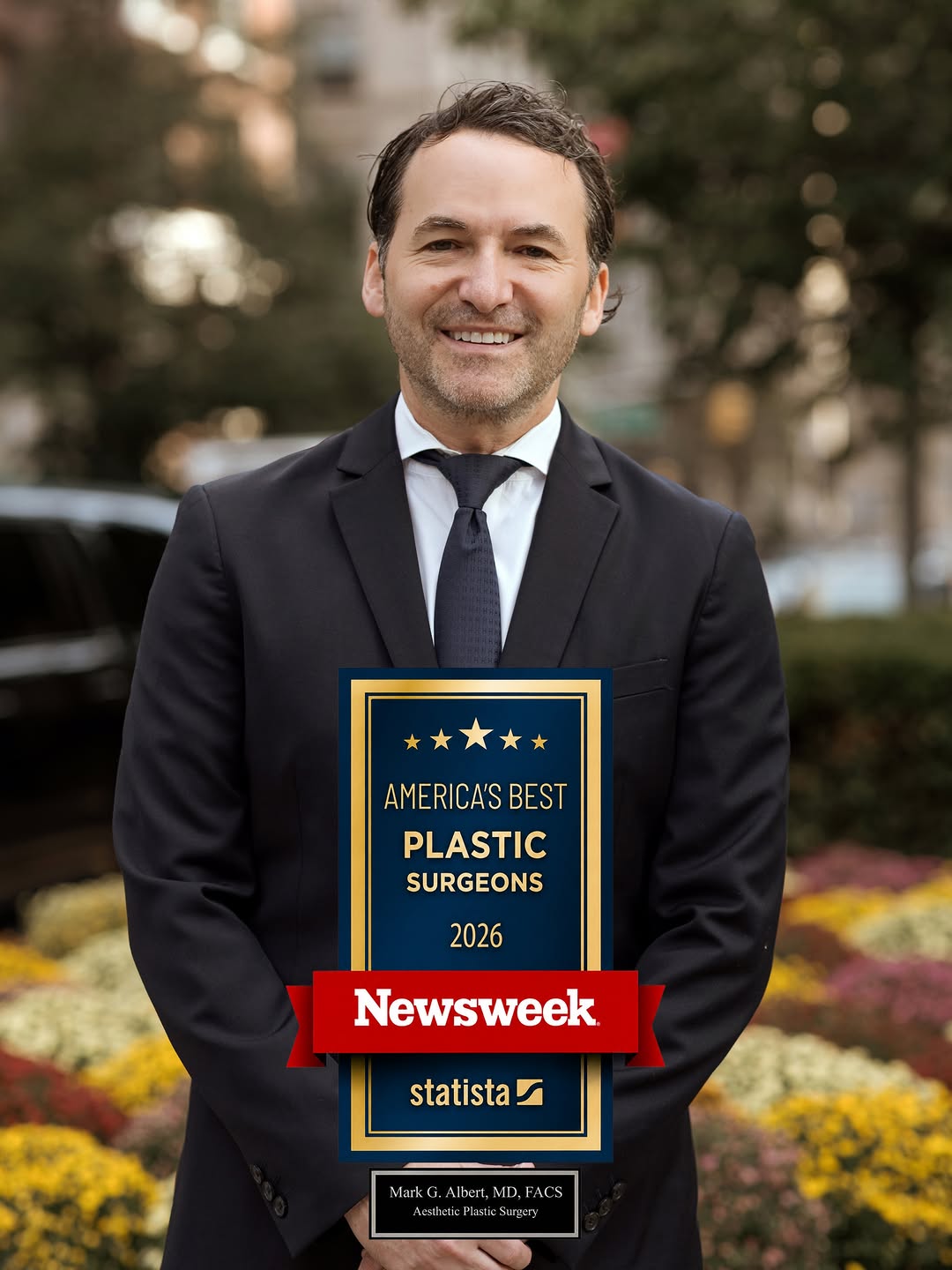 Instagram post by Dr. Mark G. Albert: Honored and grateful to be recognized by @newsweek as one of America’s Best Plastic Surgeons for 2026. This recognition is especially meanin…