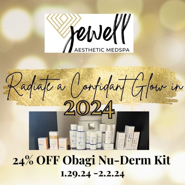 Instagram post by Dr. Mark L. Jewell: Radiate a Confidant Glow in 2024 with Obagi Skincare. Get 24% OFF Obagi Nu-Derm Kit & Tretinoin now until 2.2.24. The frist 5 patients to se…