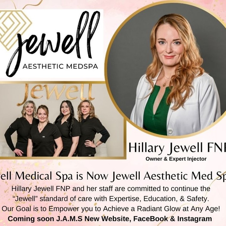 Instagram post by Dr. Mark L. Jewell: We have exciting news Hillary Jewell FNP is the new owner of Jewell Aesthetic Med Spa. Same location 1200 Executive Parkway, Ste 360 New Num…