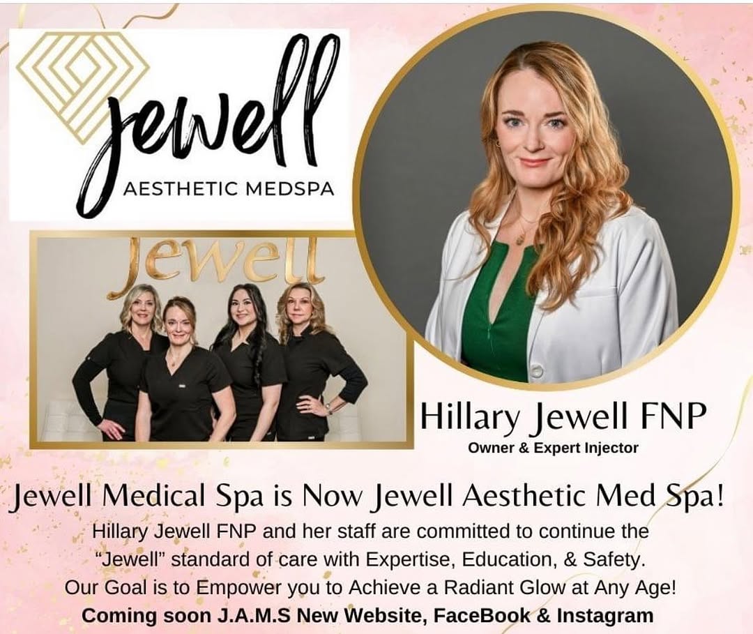 Instagram post by Dr. Mark L. Jewell: We have exciting news Hillary Jewell FNP is the new owner of Jewell Aesthetic Med Spa. Same location 1200 Executive Parkway, Ste 360 New Num…