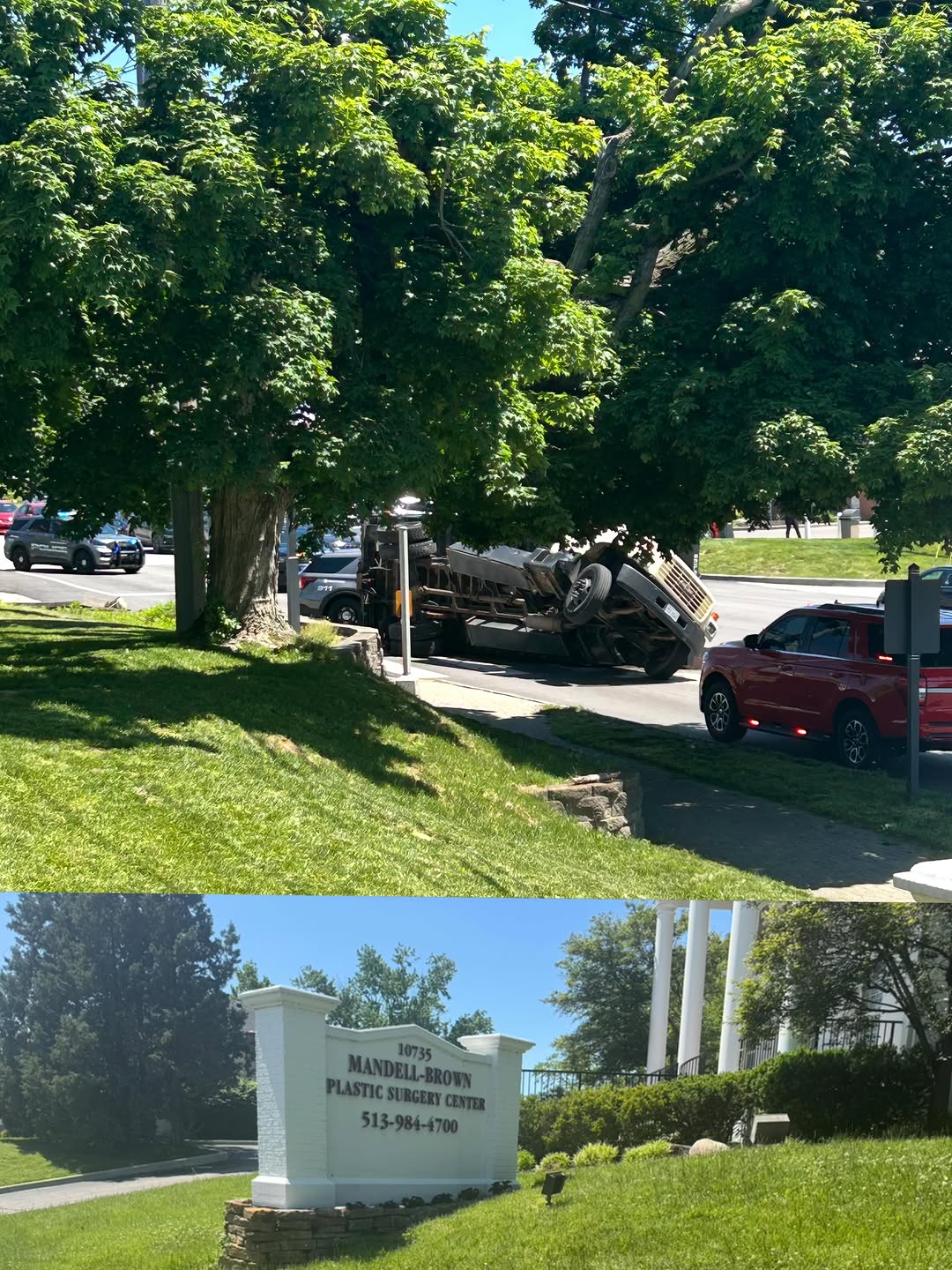 Instagram post by Dr. Mark Mandell-Brown: People are literally flipping over to get into The Mandell-Brown Plastic Surgery Center 💥🔄 (Fortunately everyone was safe!!🙏) #breastsurg…