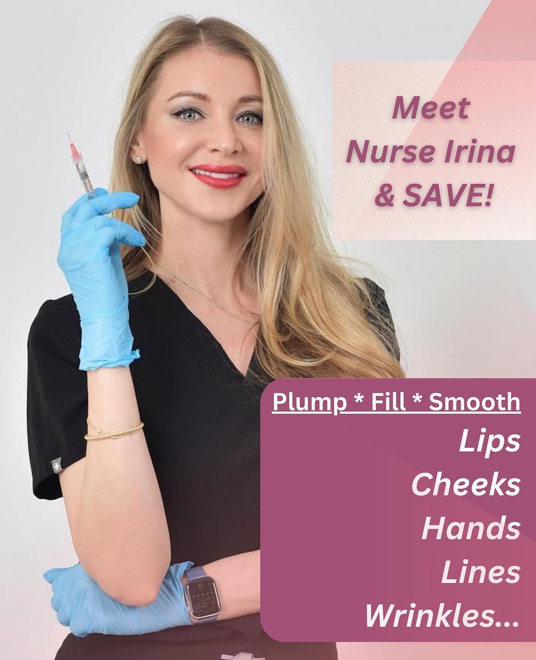 Instagram post by Dr. Mark Rayman: Meet Nurse Irina @irina_injector and SAVE on #botox and #fillers