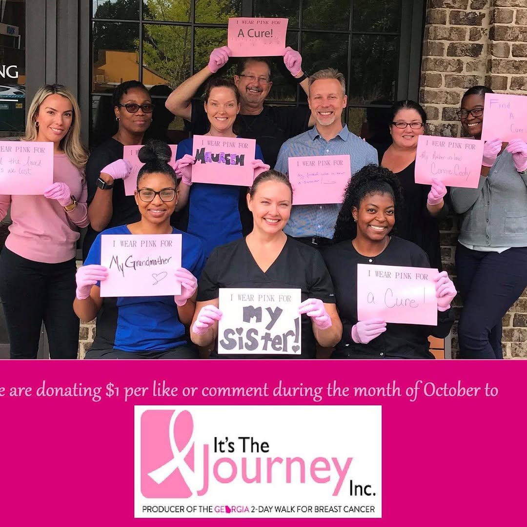Instagram post by Dr. Mark Sayeg, DDS: For October, we are wearing pink gloves for Breast Cancer Awareness and will be making a donation to It's The Journey/The Atlanta 2day Walk …
