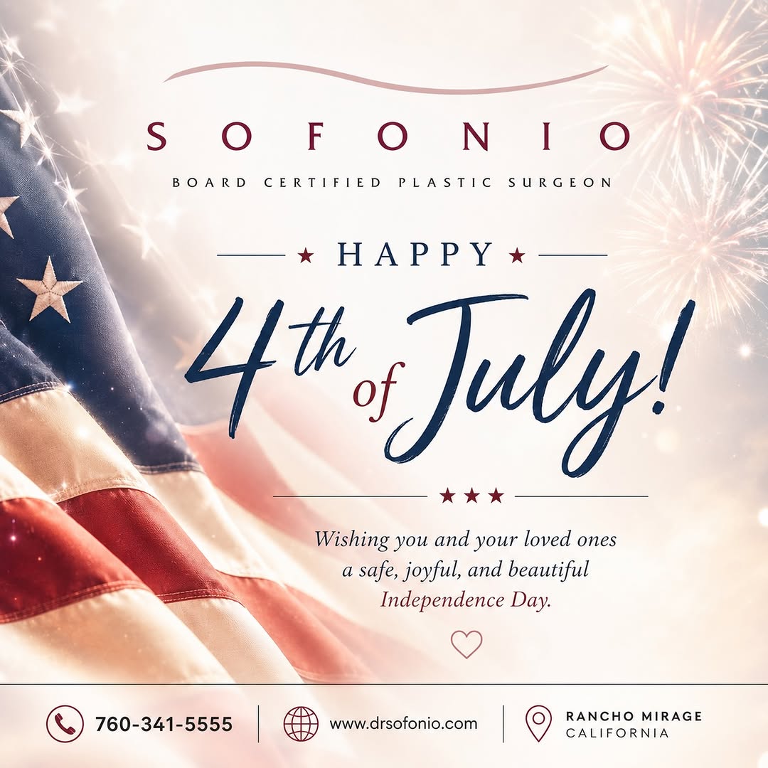 Instagram post by Dr. Mark Sofonio: 🇺🇸 Happy 4th of July from all of us at Sofonio Plastic Surgery! ❤️🤍💙 Today we celebrate freedom, family, and the opportunity to help our…