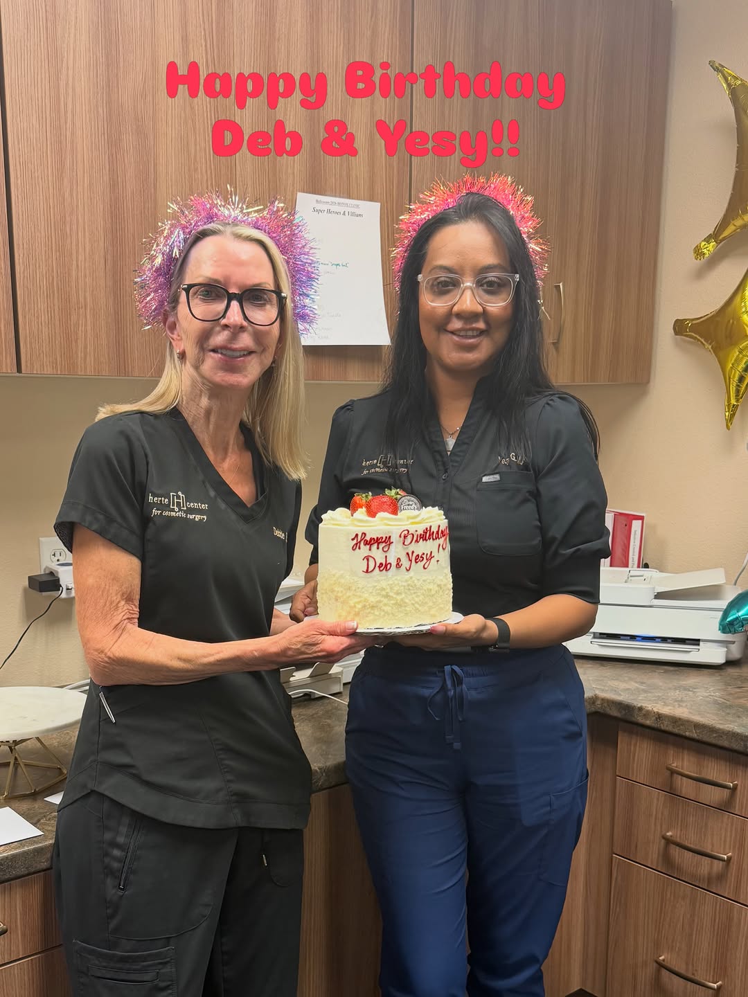 Instagram post by Dr. Mary C. Herte: Celebrating these two #hertecenter #virgos! Happy Birthday Debbie & Yesy!🎉🫶🏻🎂 Wishing you another year of happiness and blessings!! 🎉🙌…