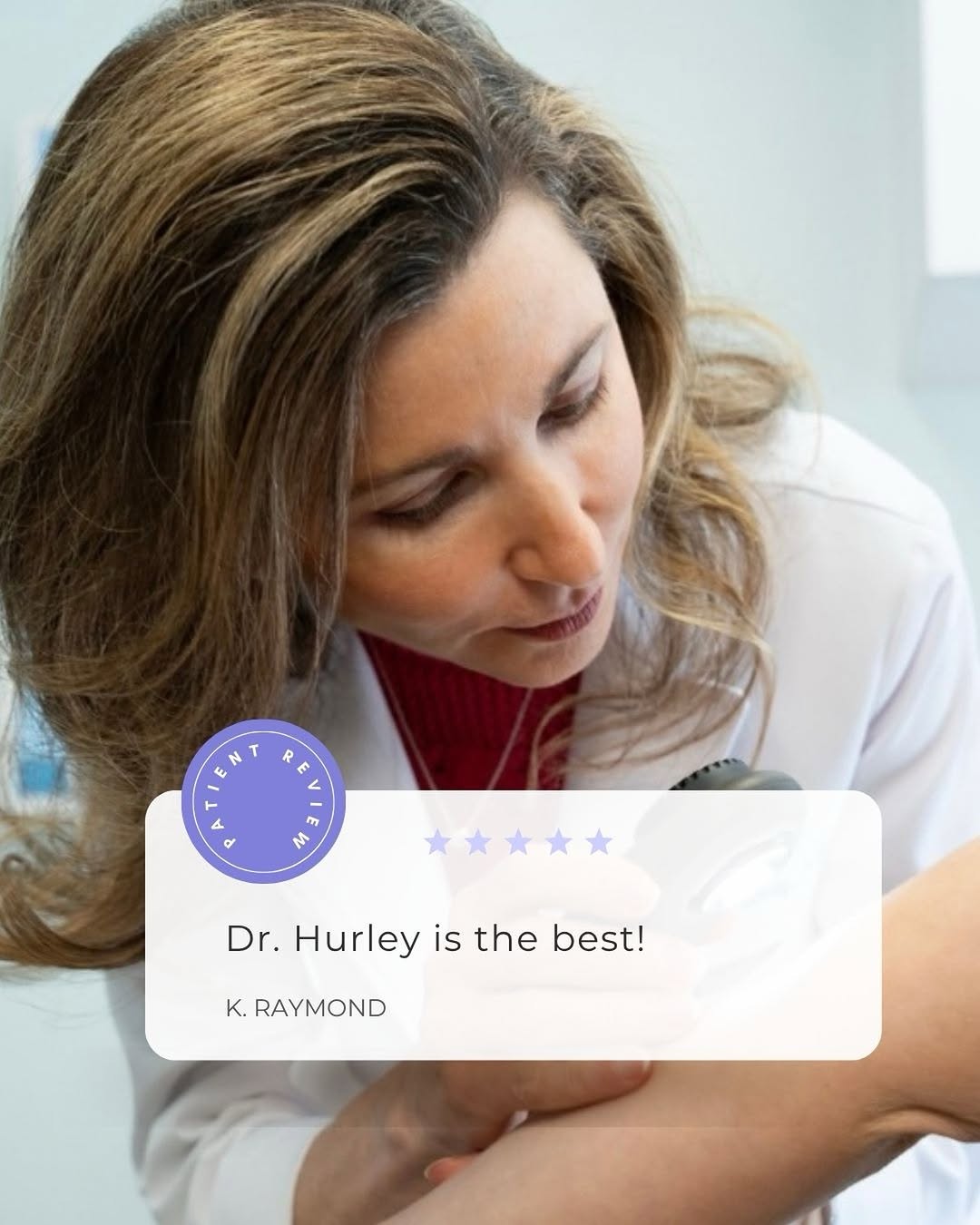 Instagram post by Dr. Mary E. Hurley: Thank you to this patient for sharing their experience with Dr. Hurley. Your trust and kind words mean so much to our entire team, and we’re…
