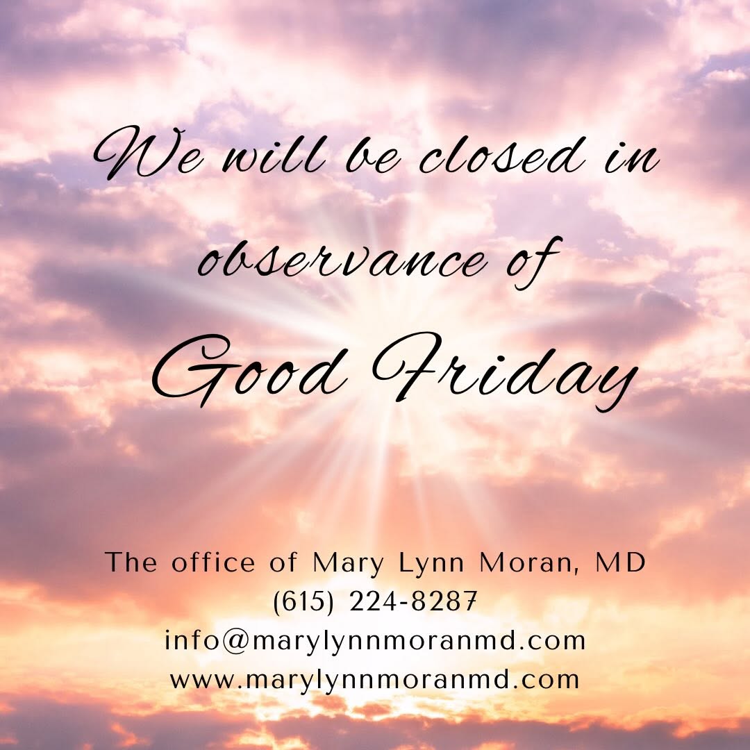 Instagram post by Dr. Mary Lynn Moran: We will be closed Friday, April 3rd in observance of Good Friday. We will return on Monday April 6th. Feel free to leave a message on our vo…