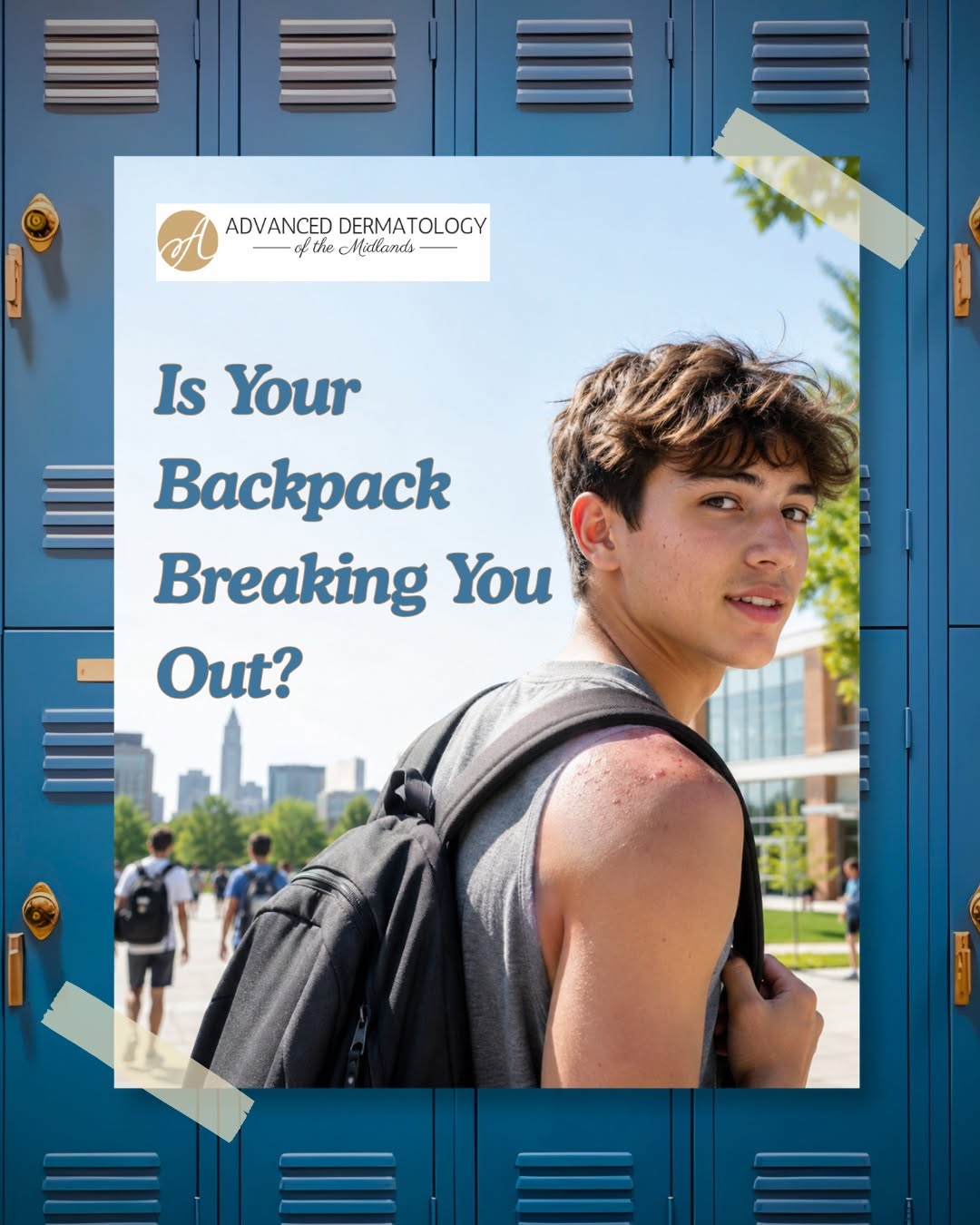 Instagram post by Dr. Mathew A. Davey: Back-to-school season means backpacks, busy days, and more sweat against your skin. 🎒 Breakouts on your shoulders or back could be linked t…