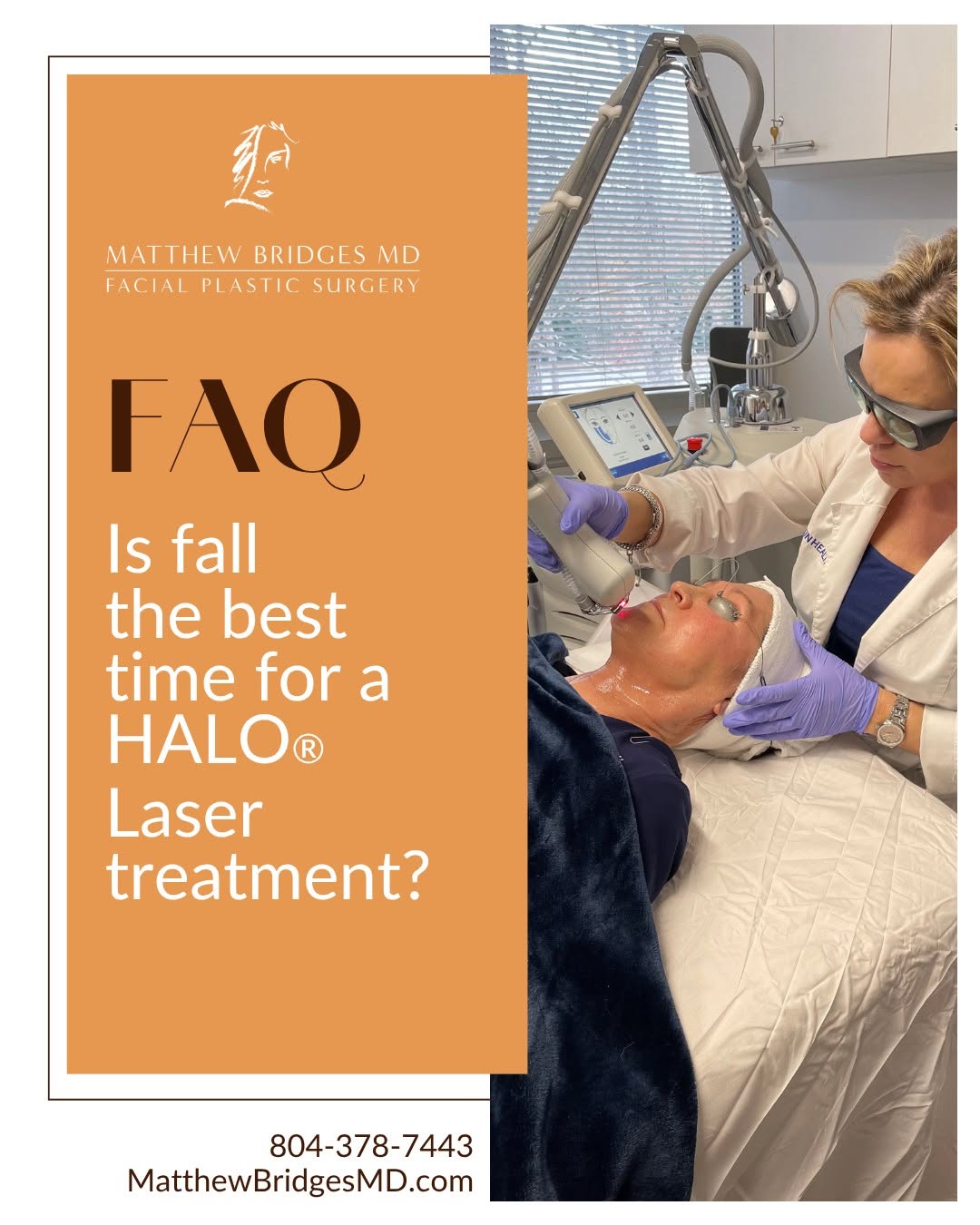 Instagram post by Dr. Matthew Bridges: FAQ: "Is the fall the best time for a HALO® laser treatment?" ✨ Great question: YES....and the timing could not be more perfect to answer it…