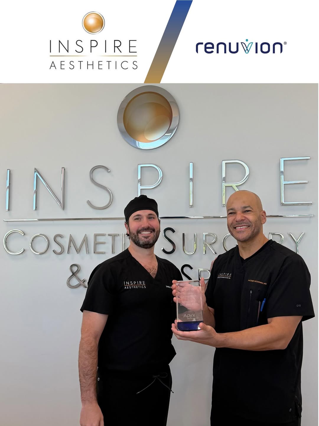 Instagram post by Dr. Matthew D. Goodwin: Top 10 status!! Congratulations to Dr. Crane and Dr. Goodwin on being recognized as a Top 10 Renuvion Center. Your continued trust in Renuvi…