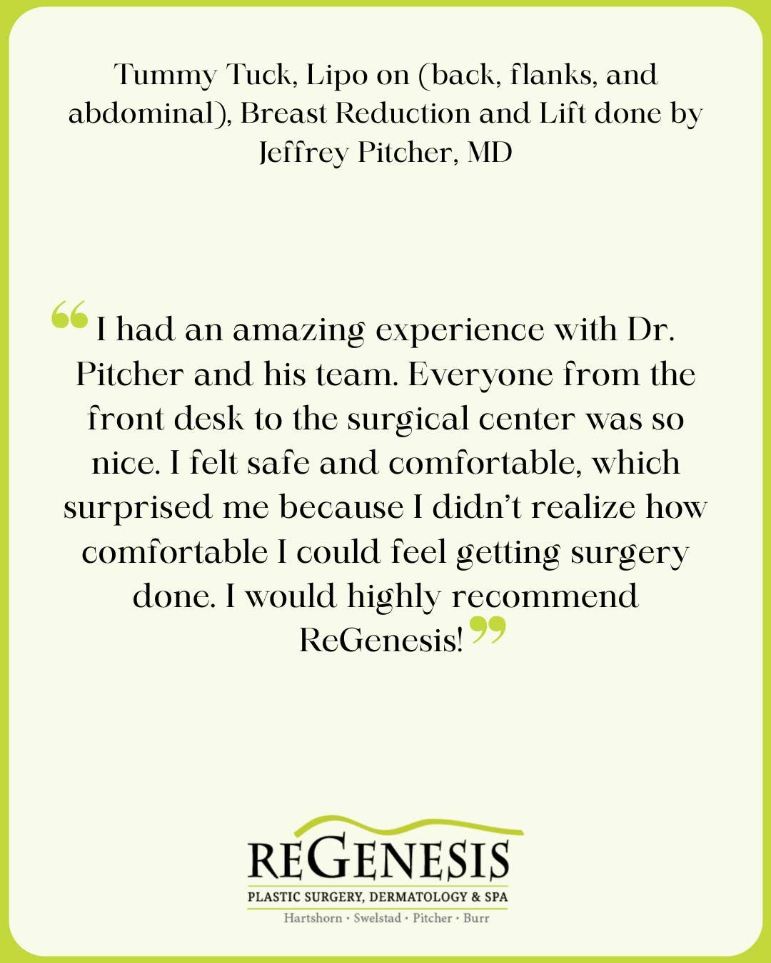 Instagram post by Dr. Matthew Swelstad: Before ➡️ After This patient talked about how she felt safe here at ReGenesis. Something that people might not really think about when initi…