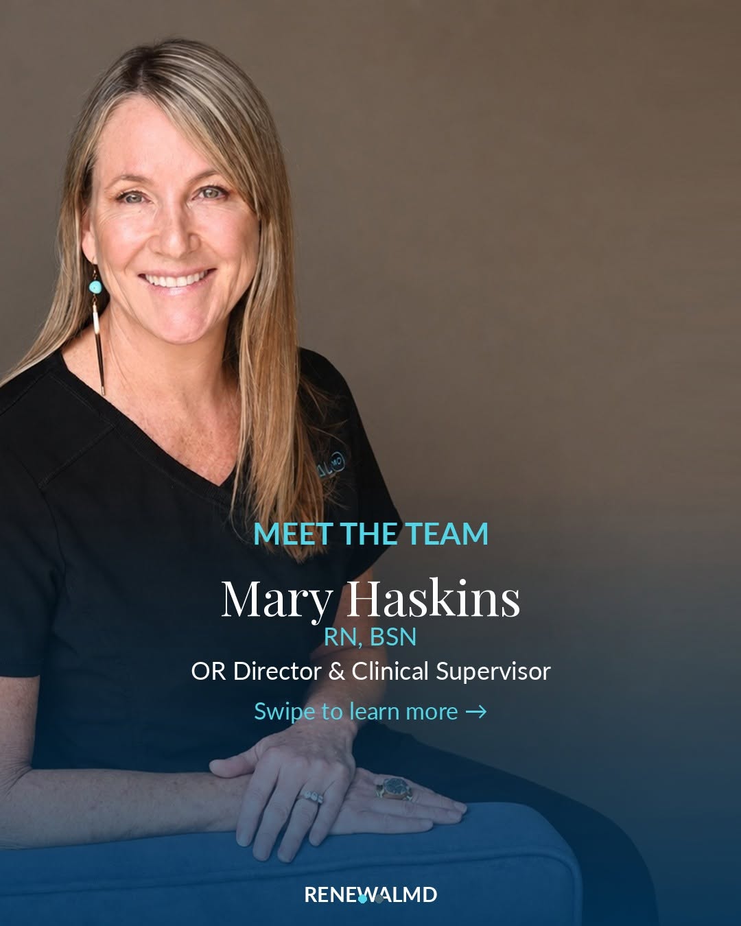 Instagram post by Dr. Meghan K. McGovern: Meet Mary Haskins, RN, BSN — OR Director & Clinical Supervisor at RenewalMD. 👩⚕️ Mary has led surgical operations and clinical excellence …