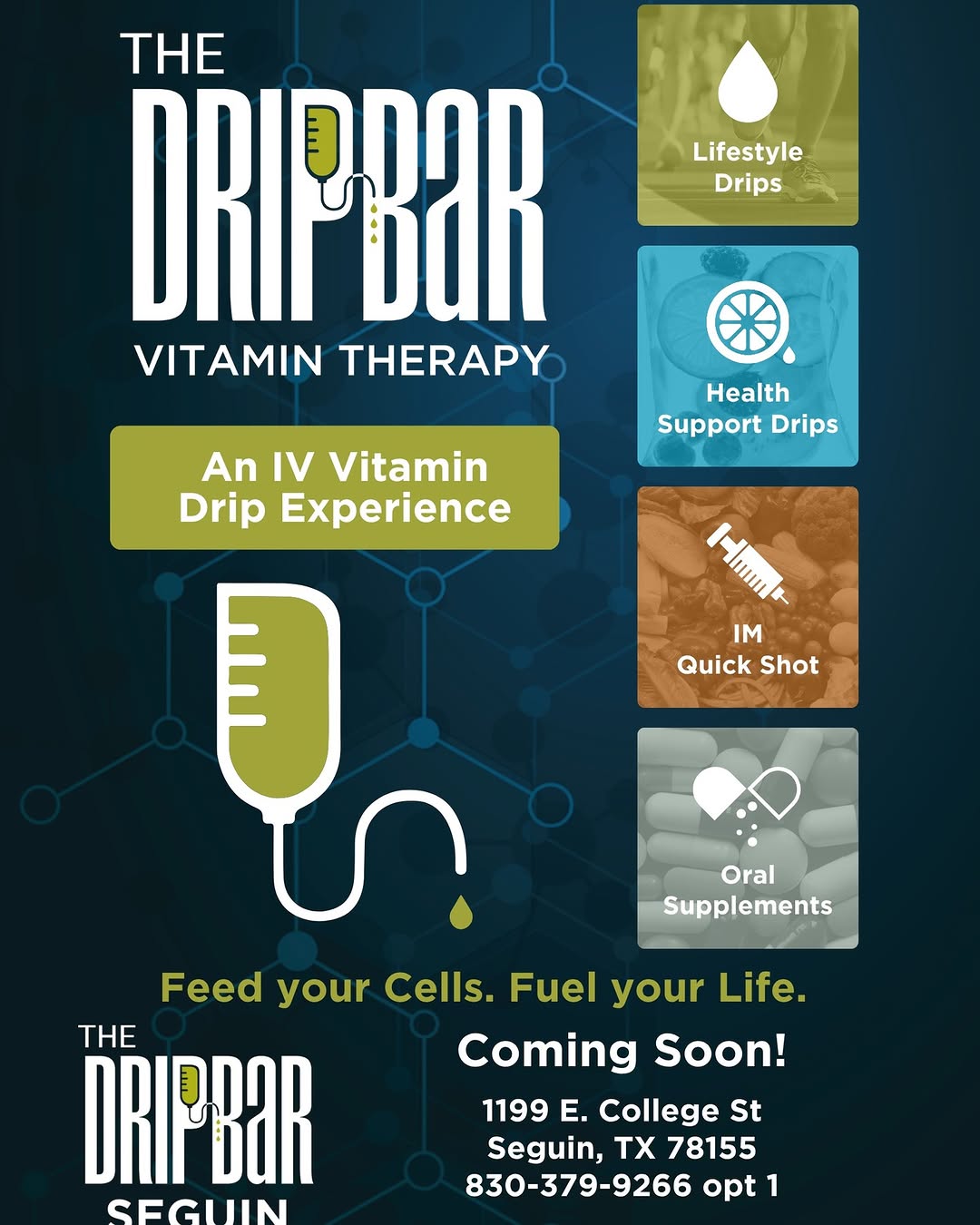 Instagram post by Dr. Melanie Carreon: Wellness, hydration, and energy.. coming your way! 💧 Our new DripBar will bring targeted vitamin infusions directly to you, designed to boo…
