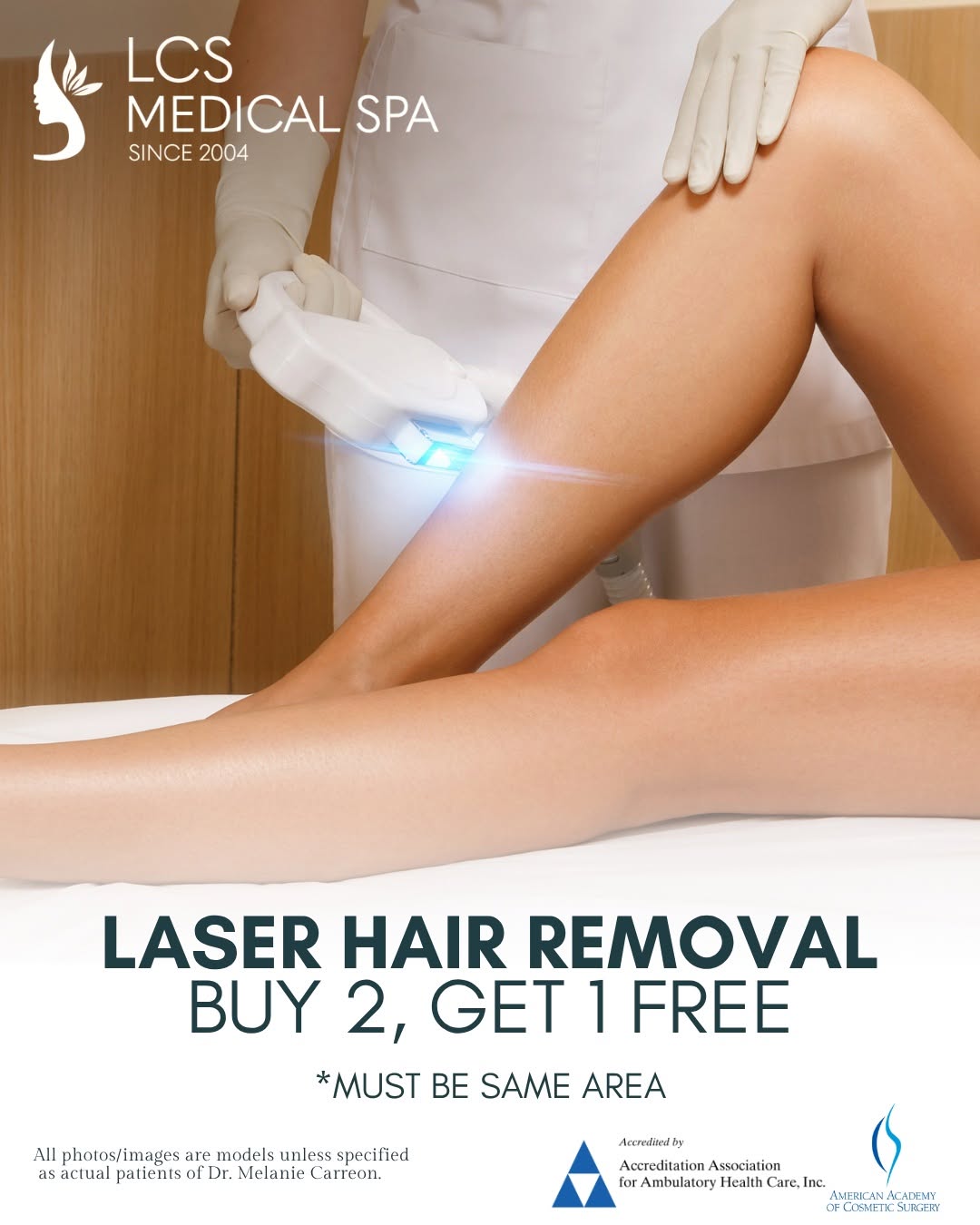Instagram post by Dr. Melanie Carreon: Say goodbye to razors and hello to long-lasting smooth skin! ✨ Take advantage of our special: Buy 2 Laser Hair Removal sessions, get 1 FREE*…