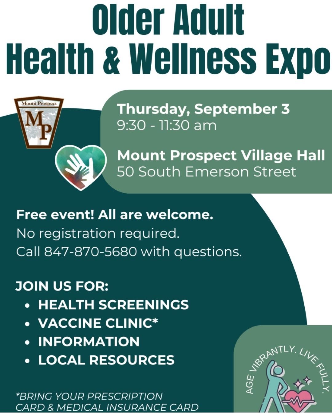 Instagram post by Dr. Michael A. Greenberg: We are so excited to meet you this Thursday at the Older Adult Health & Wellness Expo in Mount Prospect. The event will be held in the Commu…