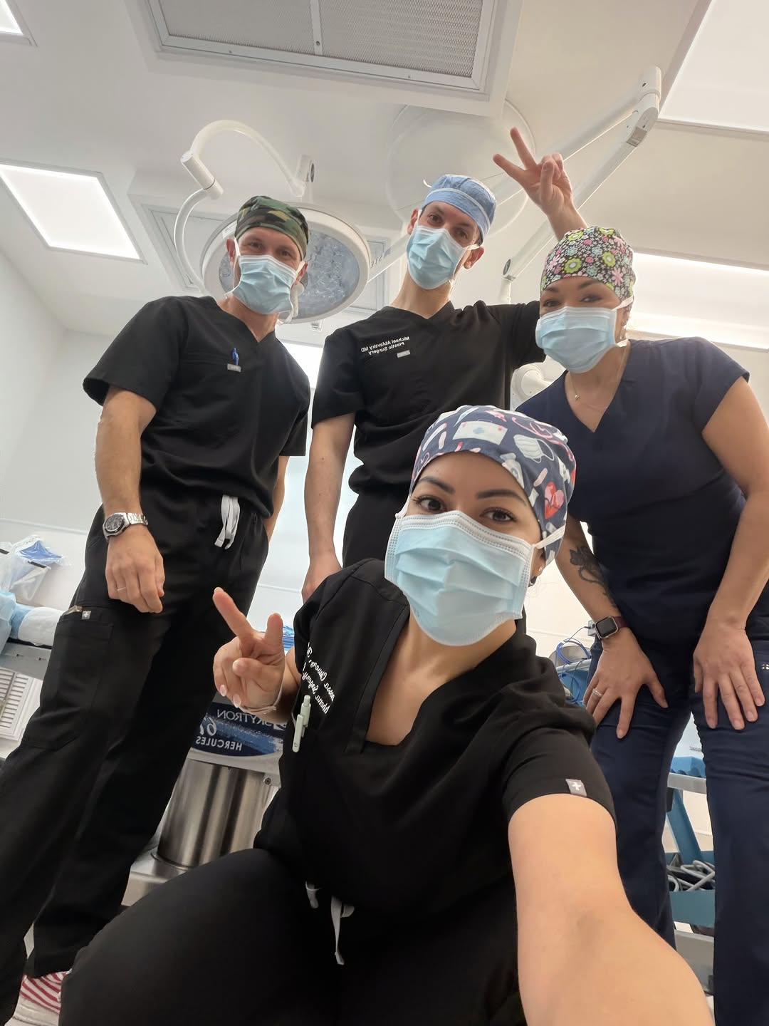 Instagram post by Dr. Michael Ablavsky: Imagine being nervous for your procedure just to realize this is your OR team 🙂↔️🫶✨✨ Ablavsky Plastic Surgery 📍 19296 Stone Oak Pkwy Ste…