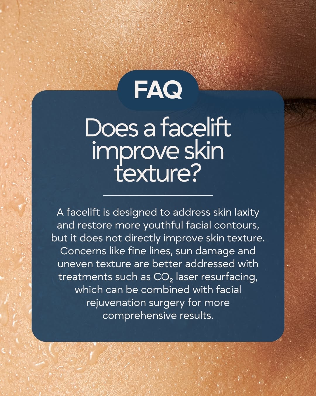 Instagram post by Dr. Michael Boggess: A facelift can do a lot, but improving skin texture isn’t its primary job. While facelift surgery addresses sagging skin and deeper facial t…