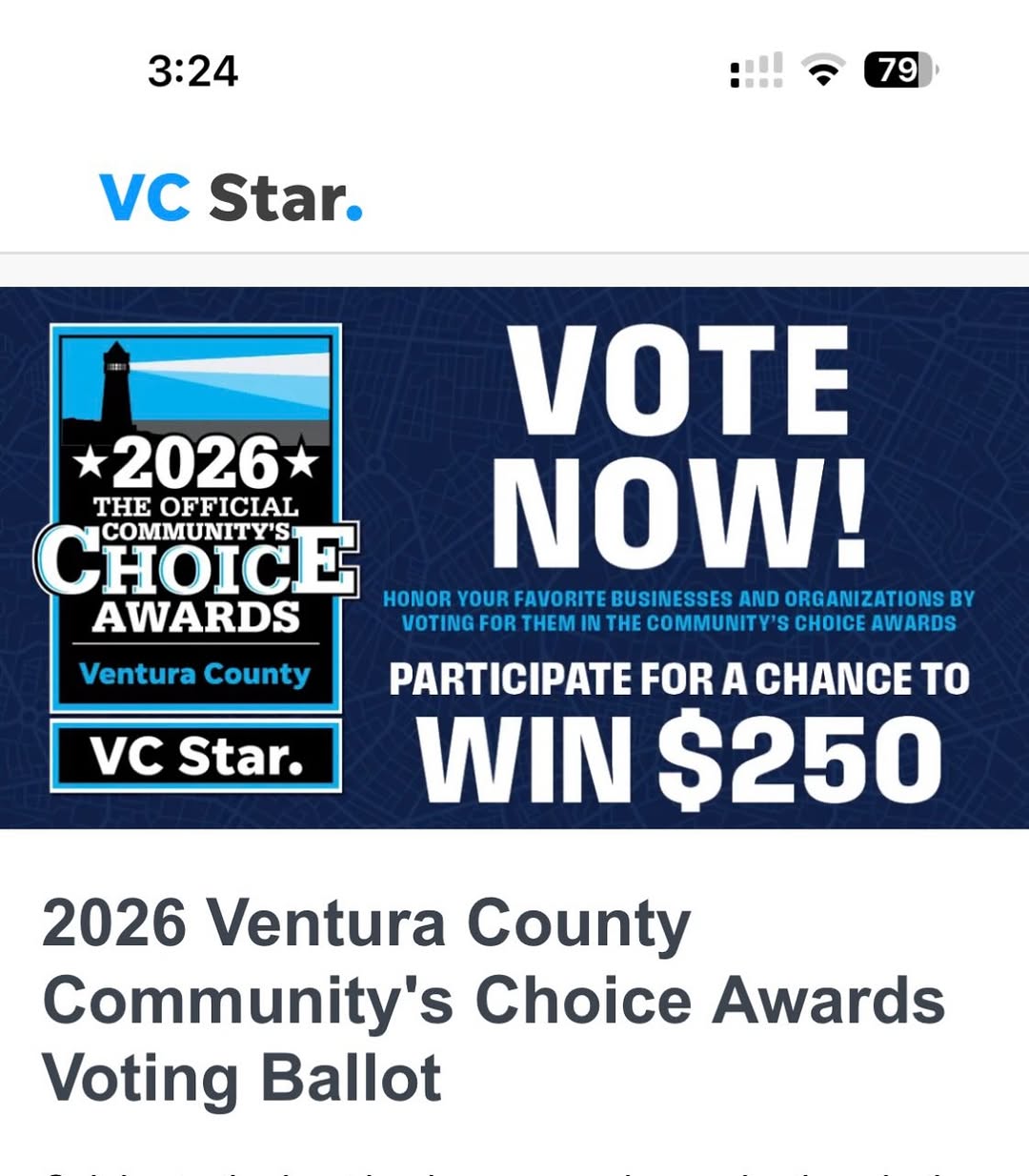 Instagram post by Dr. Michael C. Pickart: Vote today for Pickart Plastic Surgery! vcstar.gannettcontests.com