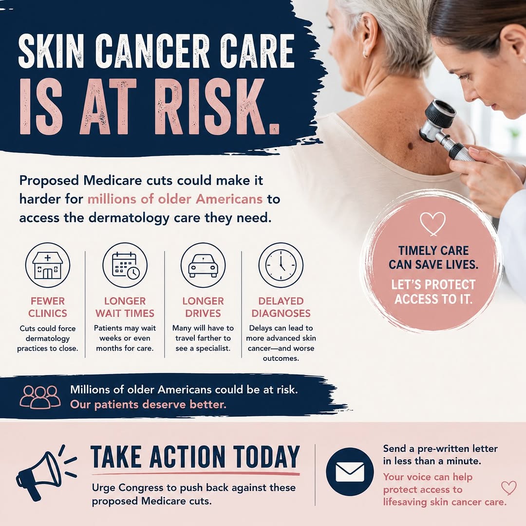 Instagram post by Dr. Michael Contreras: 🚨Protect Access to Skin Cancer Care Proposed Medicare cuts could have a serious impact on access to dermatology care for millions of older …