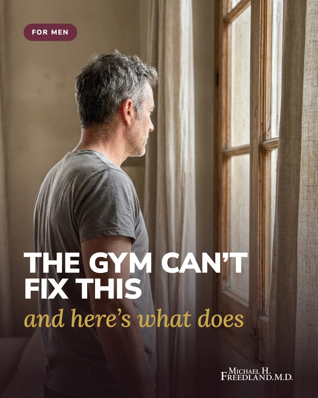 Instagram post by Dr. Michael Freedland: Gynecomastia is one of the most misunderstood things we treat in men. It is not a fitness problem. It is glandular tissue, and no amount of …