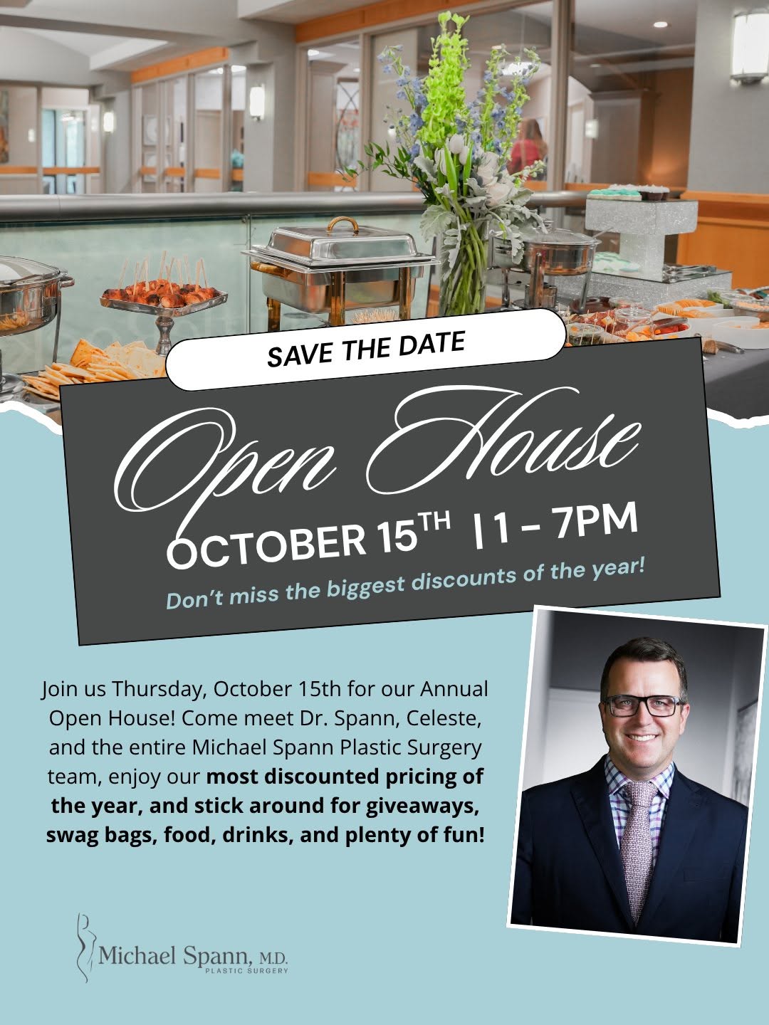 Instagram post by Dr. Michael L. Spann: OFFICIALLY ONE MONTH AWAY! ✨ Our Annual Open House is happening October 15th! Join us from 1–7 PM for some of our biggest savings of the yea…