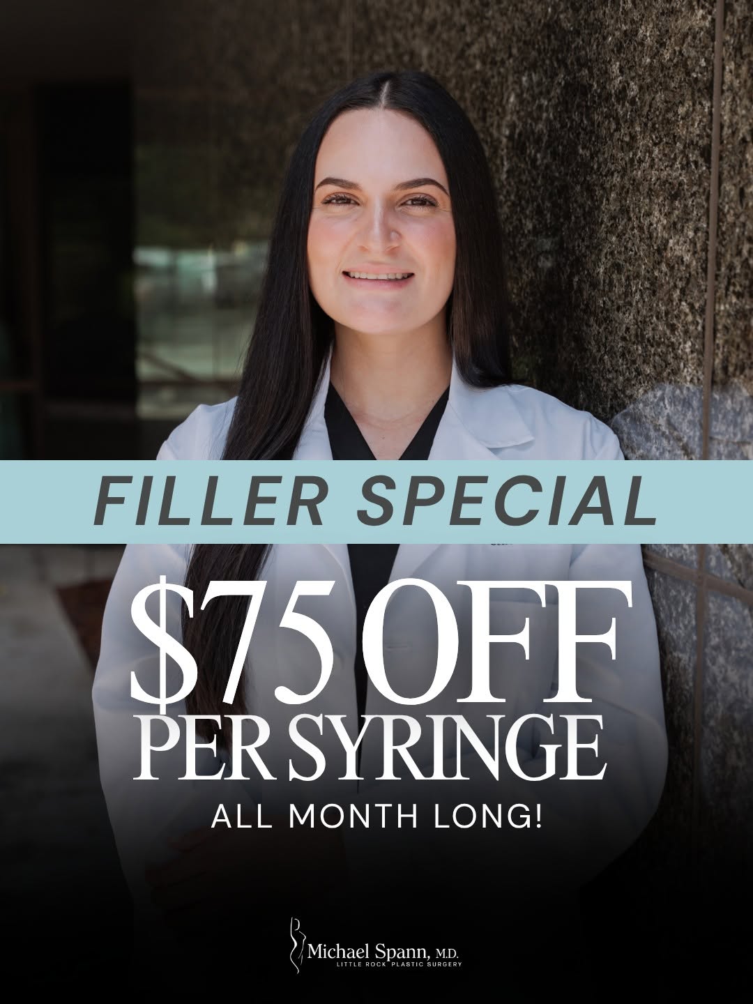 Instagram post by Dr. Michael L. Spann: A reason to get on Celeste’s September schedule 😉 For this month only, enjoy $75 OFF EACH syringe of filler! Call to purchase 📞 501.219.80…