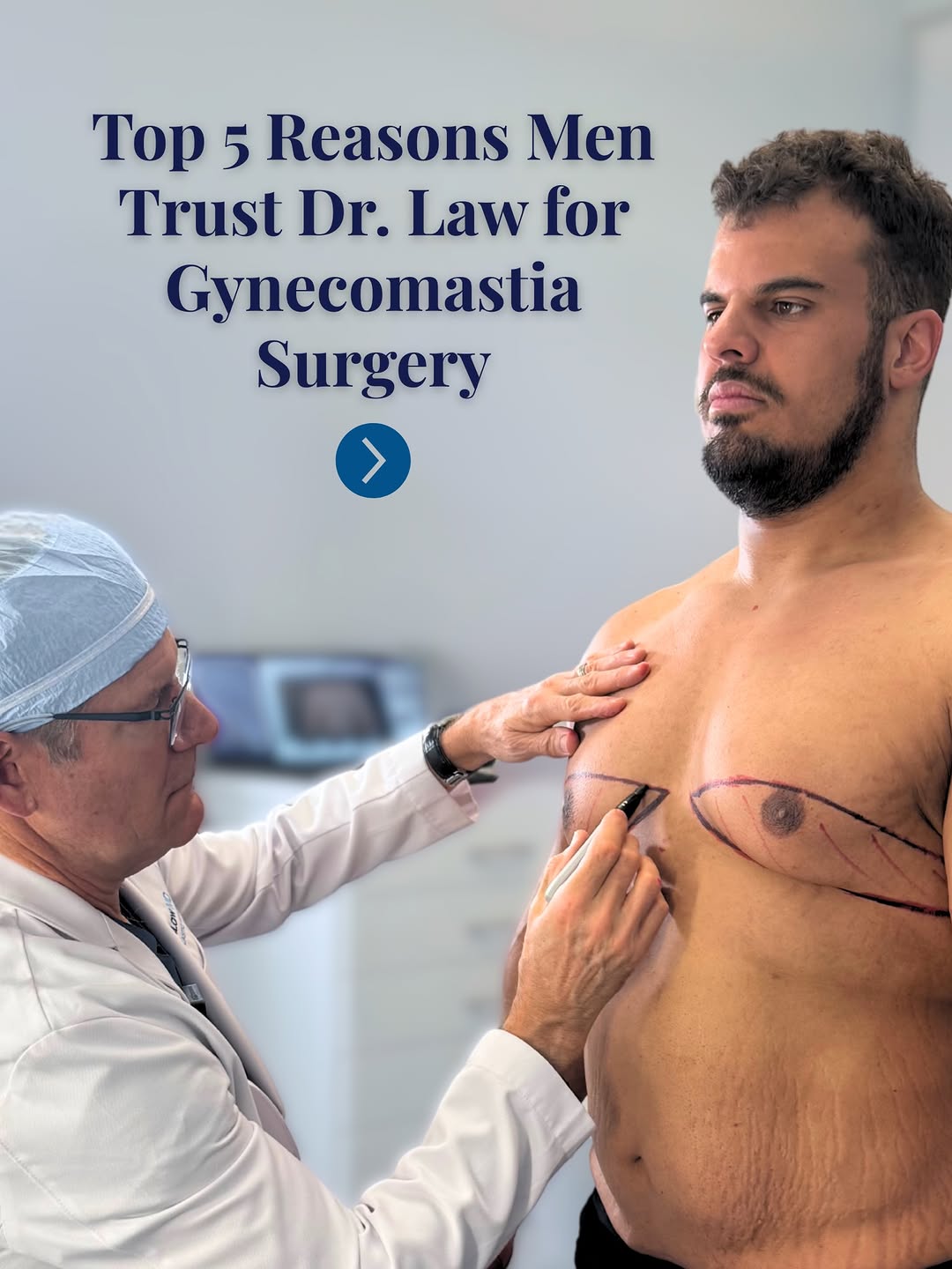 Instagram post by Dr. Michael Law: Why do so many patients trust Dr. Michael Law for gynecomastia surgery at Blue Water Plastic Surgery? ✔️ 2500+ gynecomastia cases performed …