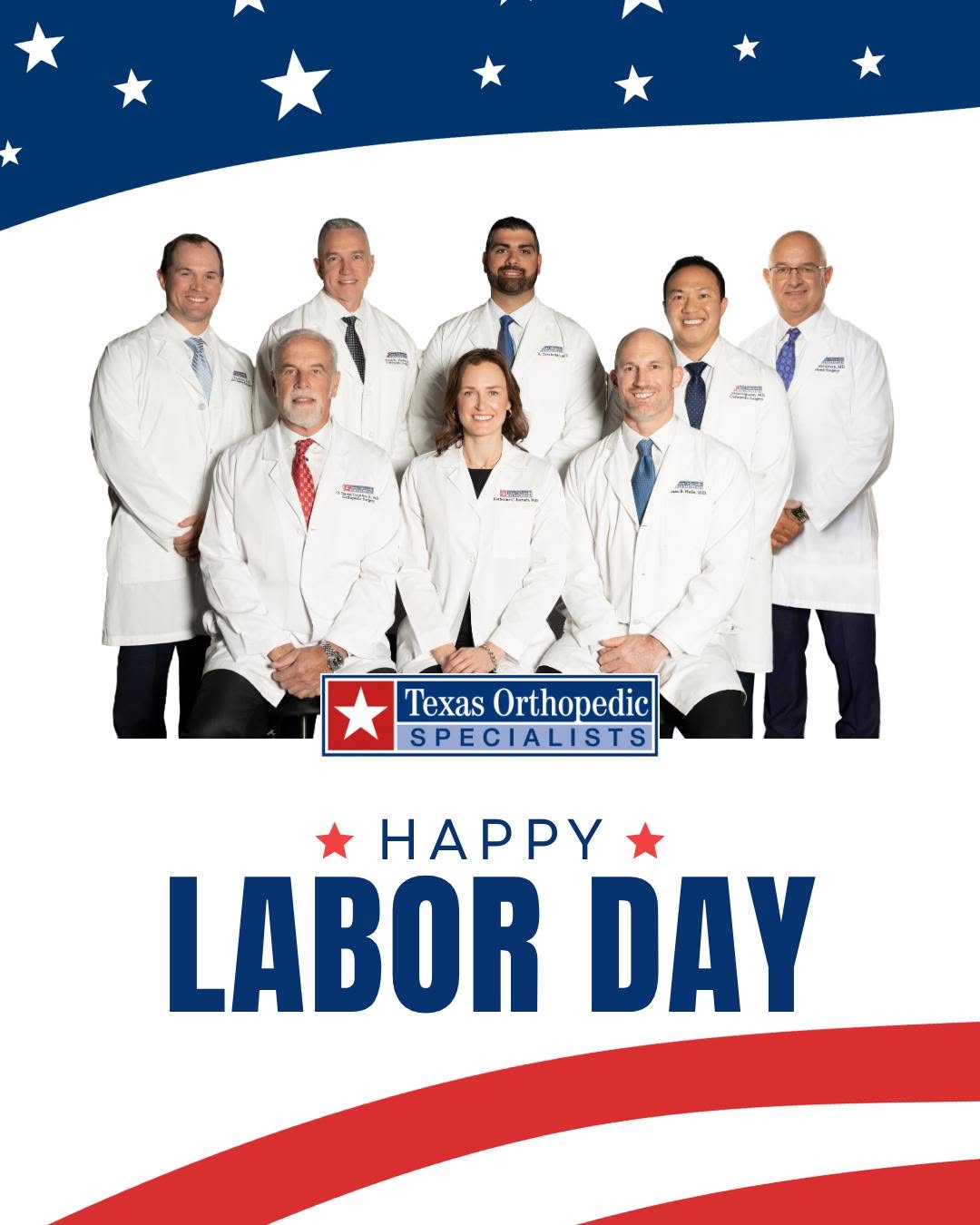 Instagram post by Dr. Michael Nguyen: Happy Labor Day from Texas Orthopedic Specialists! In observance of the holiday, our Mid-Cities and Alliance offices are closed today. We wi…