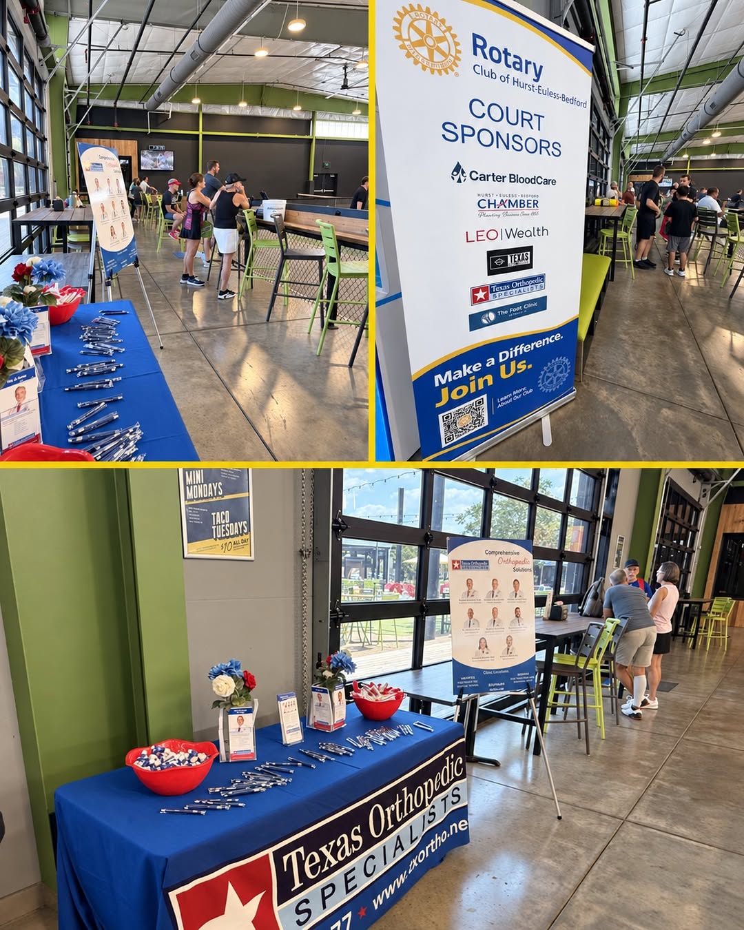 Instagram post by Dr. Michael Nguyen: Texas Orthopedic Specialists was proud to serve as a court sponsor for the Rotary Club of Hurst-Euless-Bedford’s First Annual Pickleball Tou…