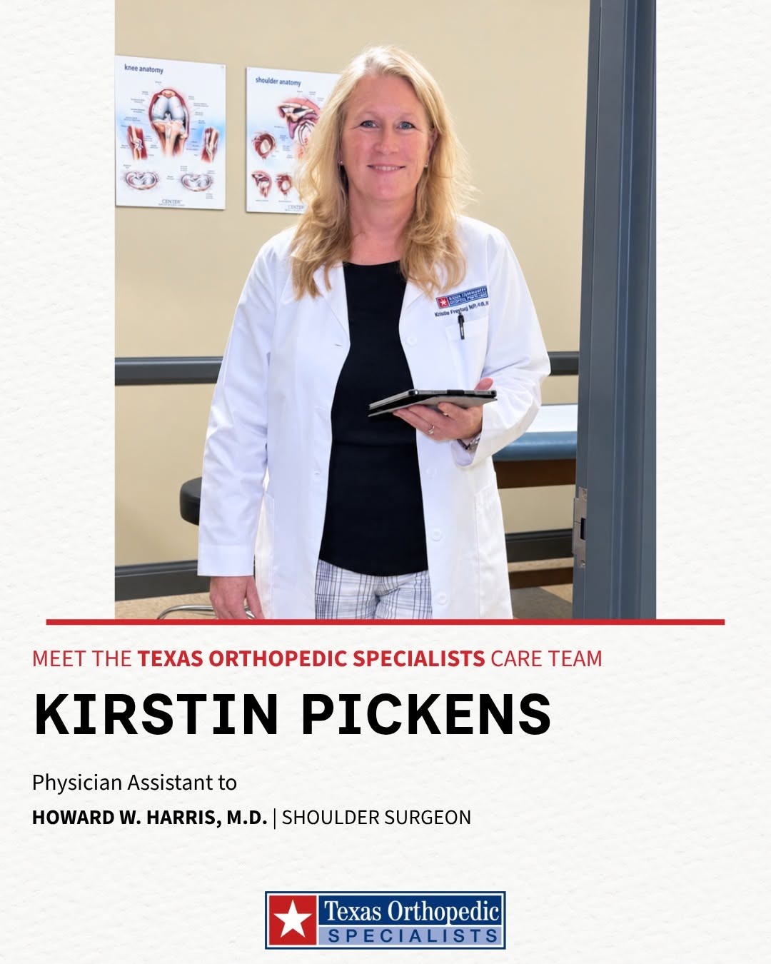 Instagram post by Dr. Michael Nguyen: ✨ Meet the TOS Care Team: Kirstin Pickens For 21 years, Kirstin has been an important part of Texas Orthopedic Specialists, working alongsid…