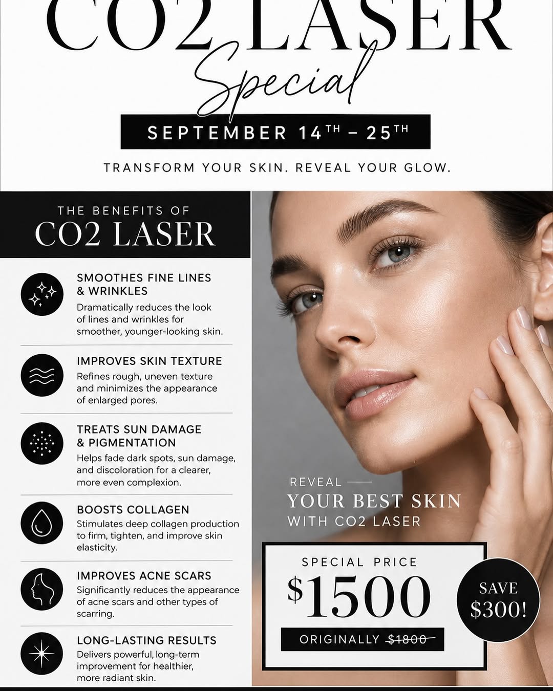 Instagram post by Dr. Michael Orseck: ✨ GLOW RENEWAL IS HERE! ✨ Ready to reveal your best skin? Our CO₂ Laser Special is here for a limited time! 🖤 From smoothing fine lines + w…