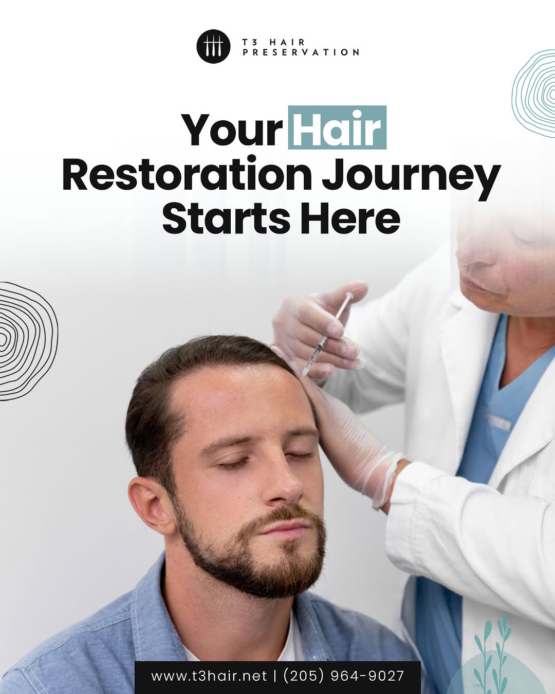 Instagram post by Dr. Michael S. Beckenstein: Every hair restoration journey begins with understanding your goals and concerns. At T3 Hair Preservation, patients receive detailed evaluat…