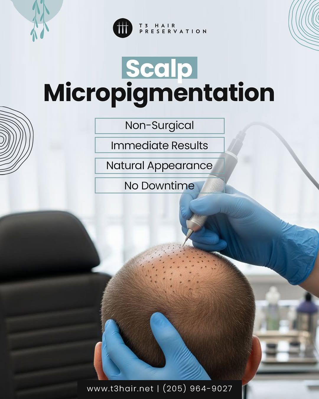 Instagram post by Dr. Michael S. Beckenstein: For patients with thinning hair or visible scalp, scalp micropigmentation can create the appearance of fuller hair instantly. This specializ…
