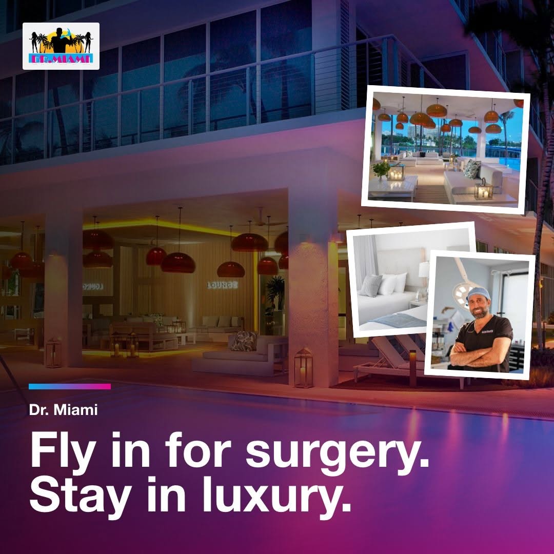 Instagram post by Dr. Michael Salzhauer: The Dr. Miami Experience ✅ Safe and premium post op care ✅ 24/7 monitoring and medical support ✅ Only with Dr. Miami! Surgery spots availabl…