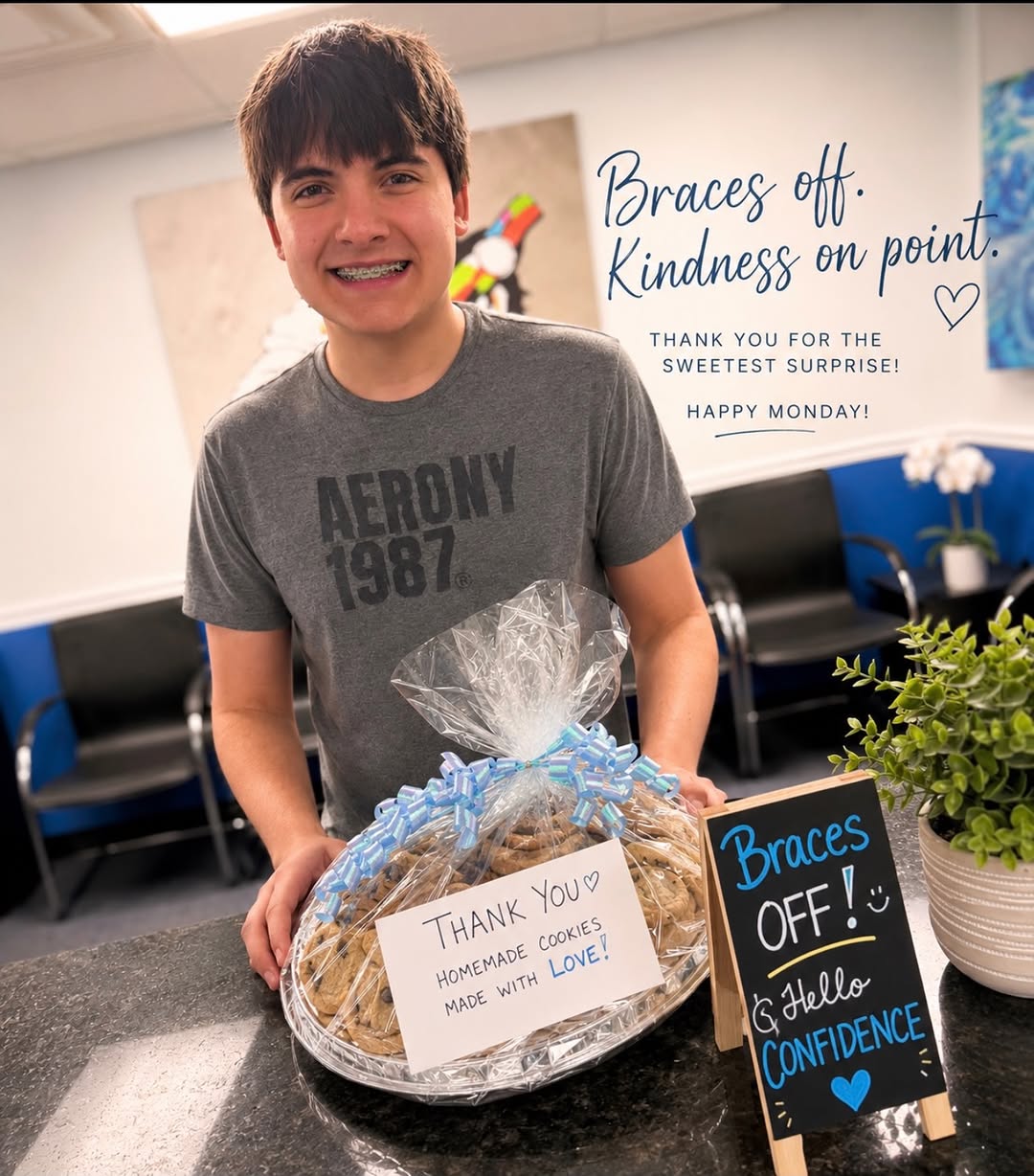 Instagram post by Dr. Michael Sheinis: Braces off ✔️ New smile ✔️ Homemade cookies for the team ✔️🍪🥹 We’d say that’s a pretty perfect Monday! Congratulations on your beautiful n…