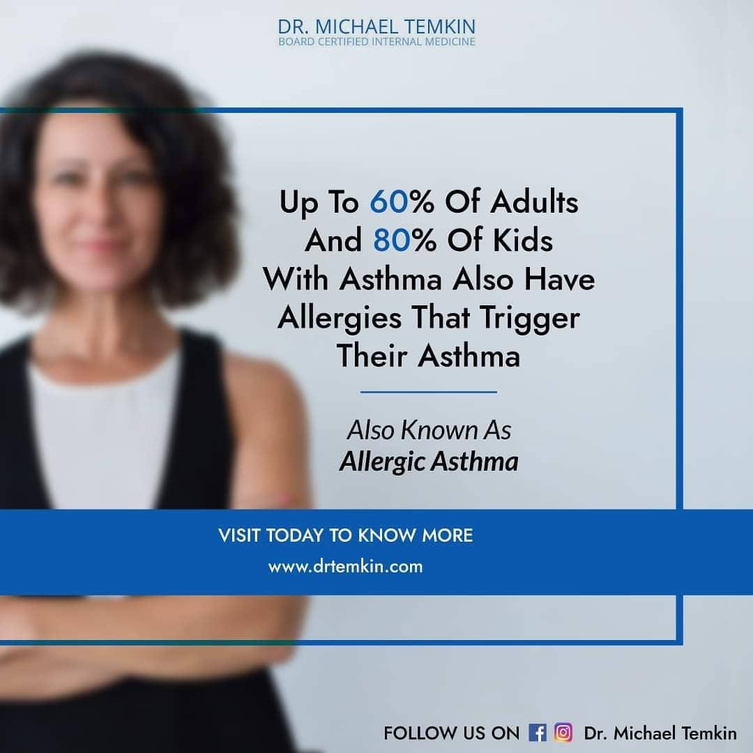 Instagram post by Dr. Michael Temkin: Here’s another staggering statistic📊 for you during Allergy and Asthma Awareness. This goes to show that allergies and asthma often go hand…