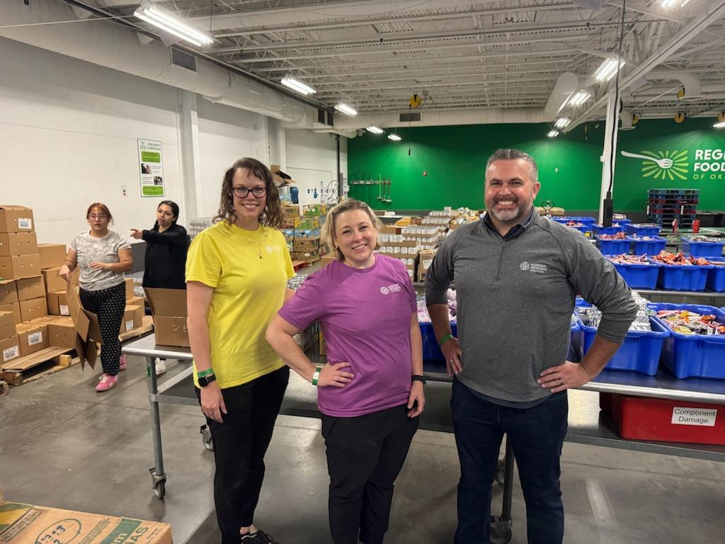 Instagram post by Dr. Michael Villano: Norman Regional's leadership team volunteered at the Regional Food Bank of Oklahoma. What better way to strengthen our team while giving bac…