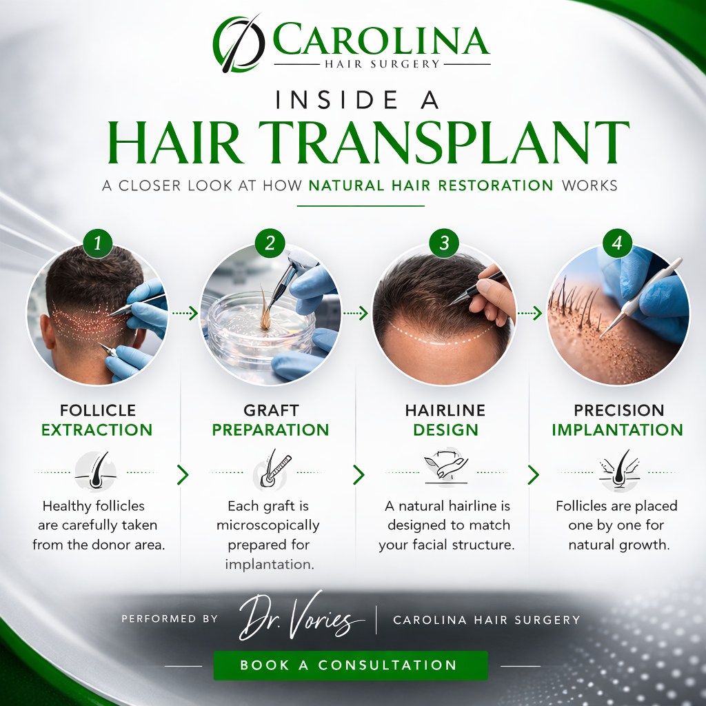 Instagram post by Dr. Michael Vories: Inside a Hair Transplant Procedure ✅ Hair restoration today is a precise medical procedure designed to create natural, long-lasting results.…