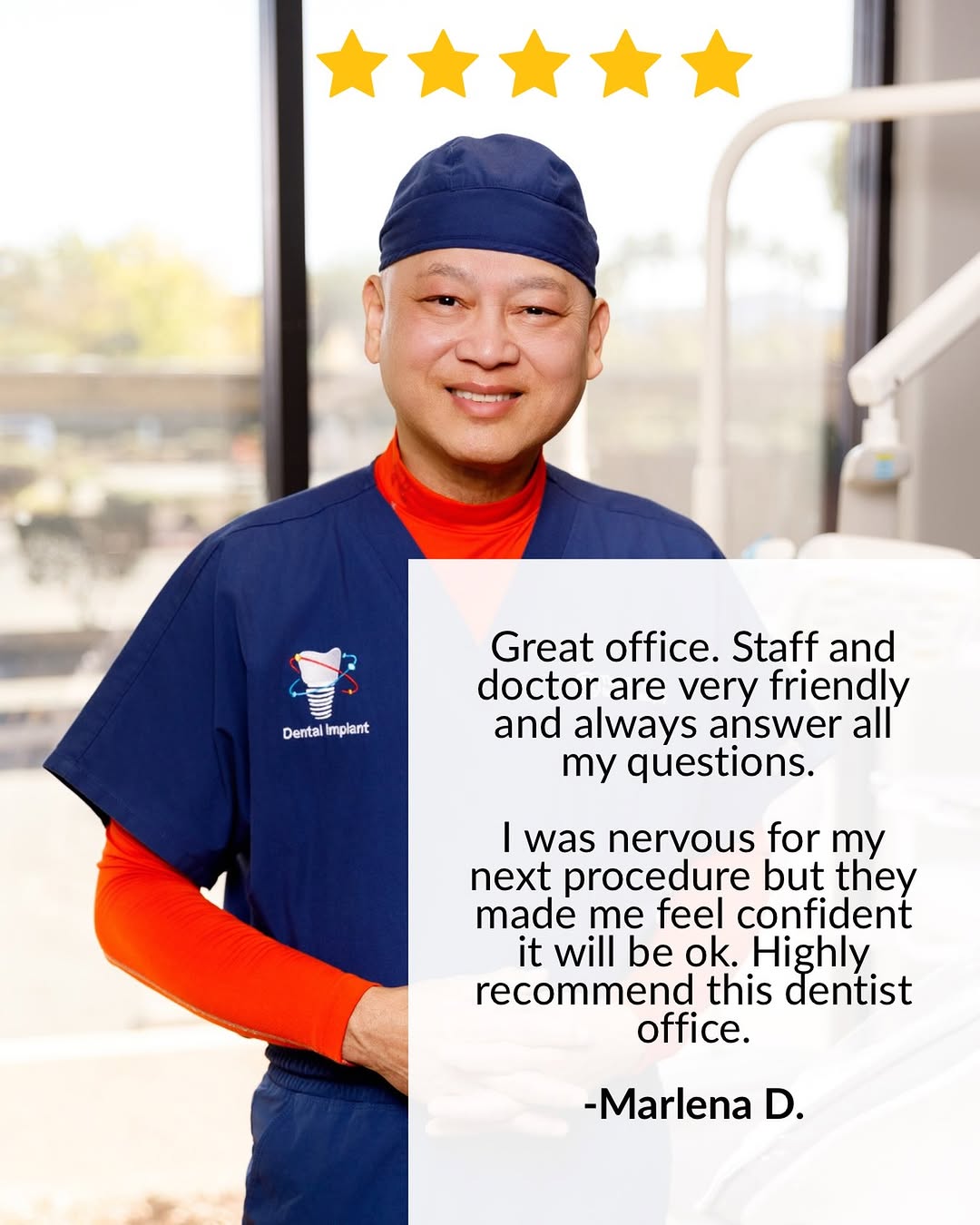 Instagram post by Dr. Michaela Tozzi, D: Dental anxiety is real, but so is our commitment to your comfort! 💙 We love hearing how our team helps patients like Marlena feel confident…