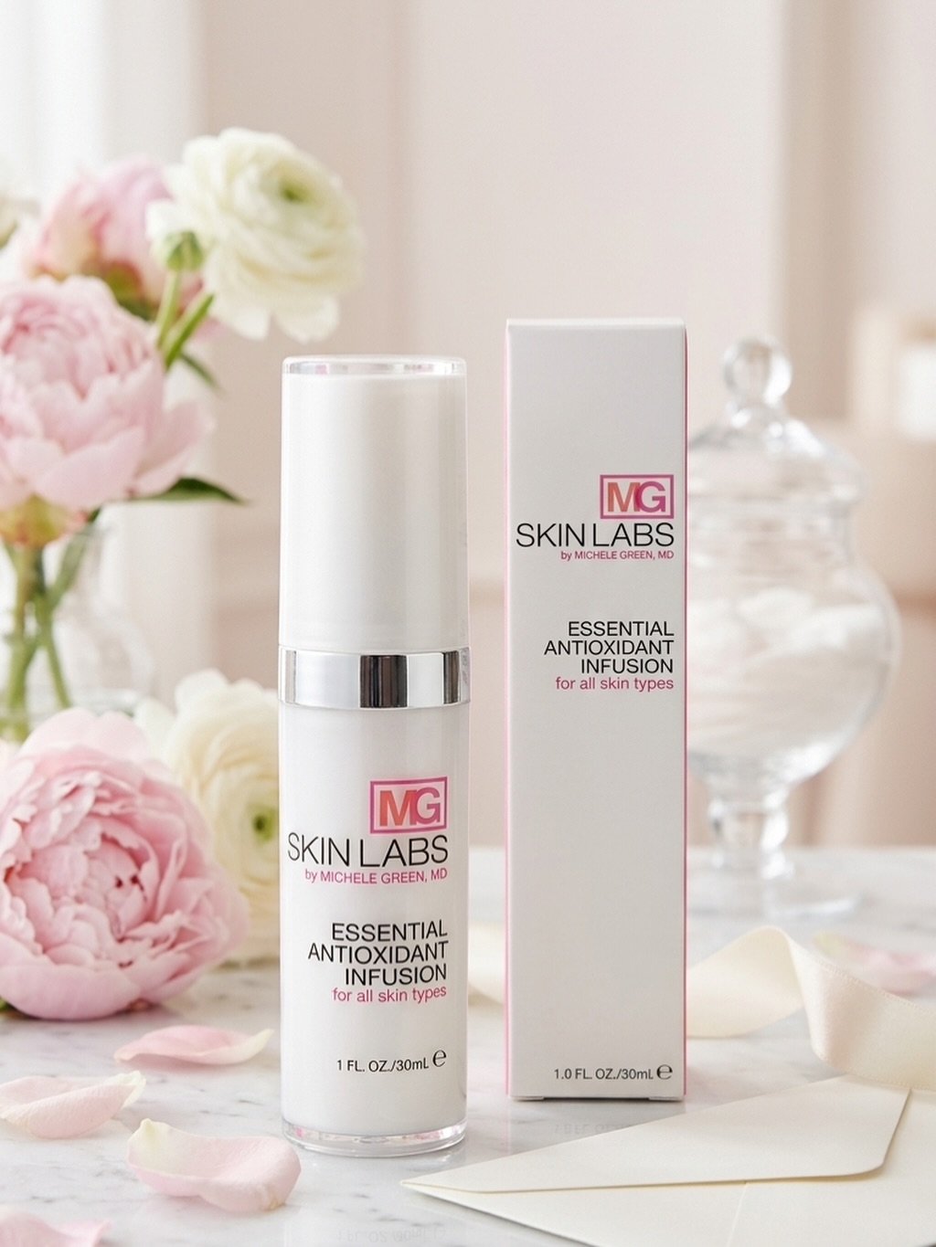 Instagram post by Dr. Michele S. Green: MGSKINLABS Essential Antioxidant Infusion is uniquely formulated to stimulate collagen production while you sleep. It delivers a pure concen…