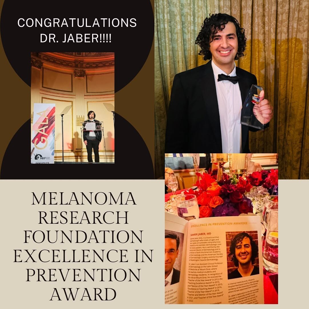 Instagram post by Dr. Michelle E. Park: We are so PROUD 🥹 of Dr. Jaber for being honored with the @curemelanoma Research Foundation- Excellence in Prevention Award! Congratulation…