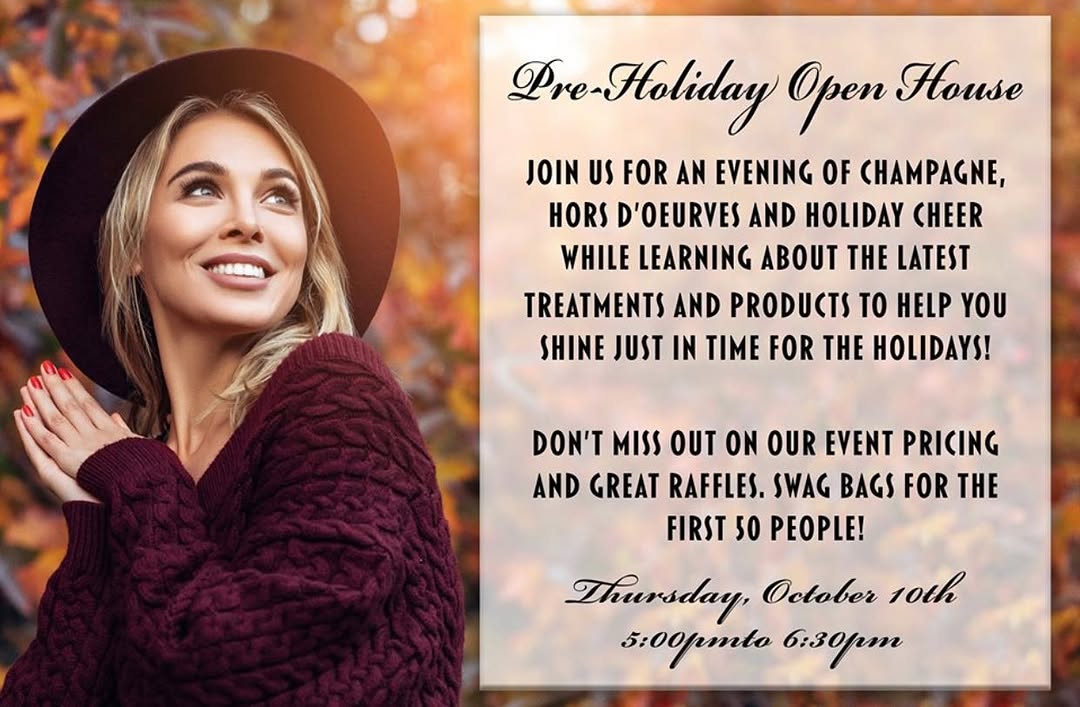 Instagram post by Dr. Michelle J. Place: Join us for an evening of champagne, hors d'oeurves and holiday cheer while learning about the latest treatments and products to help you sh…