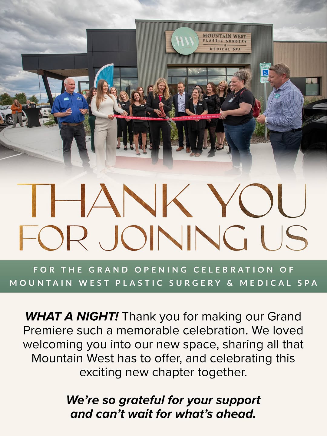Instagram post by Dr. Michelle Spring: A HUGE thank you from all of us at Mountain West Plastic Surgery & Medical Spa! Our Open House would not have been the same without the incr…