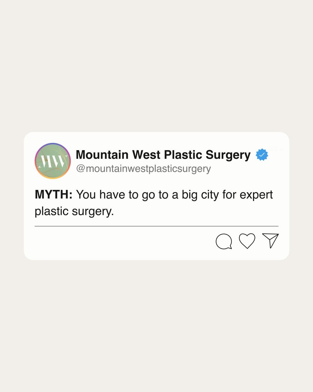 Instagram post by Dr. Michelle Spring: MYTH: You have to go to a big city for expert plastic surgery. FACT: Not anymore. Kalispell has its own Quad A certified surgical suite, the…