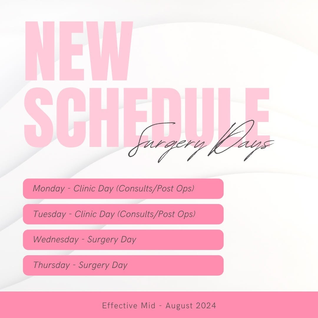 Instagram post by Dr. Mike E. Gonce: New surgery schedule starting mid August! If you are already scheduled for an appointment we will reach out to you shortly!