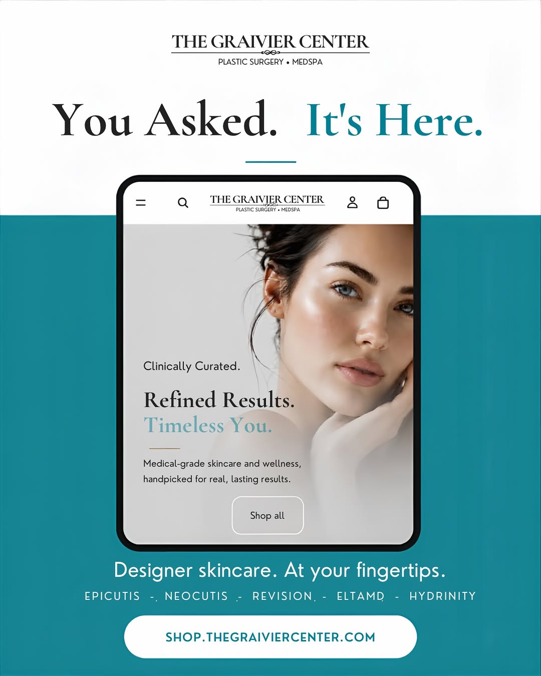 Instagram post by Dr. Miles Graivier: We’ve been quietly working on something new… and it’s finally live. ✨ The Graivier Center Online Shop is officially open. Shop the skincare …