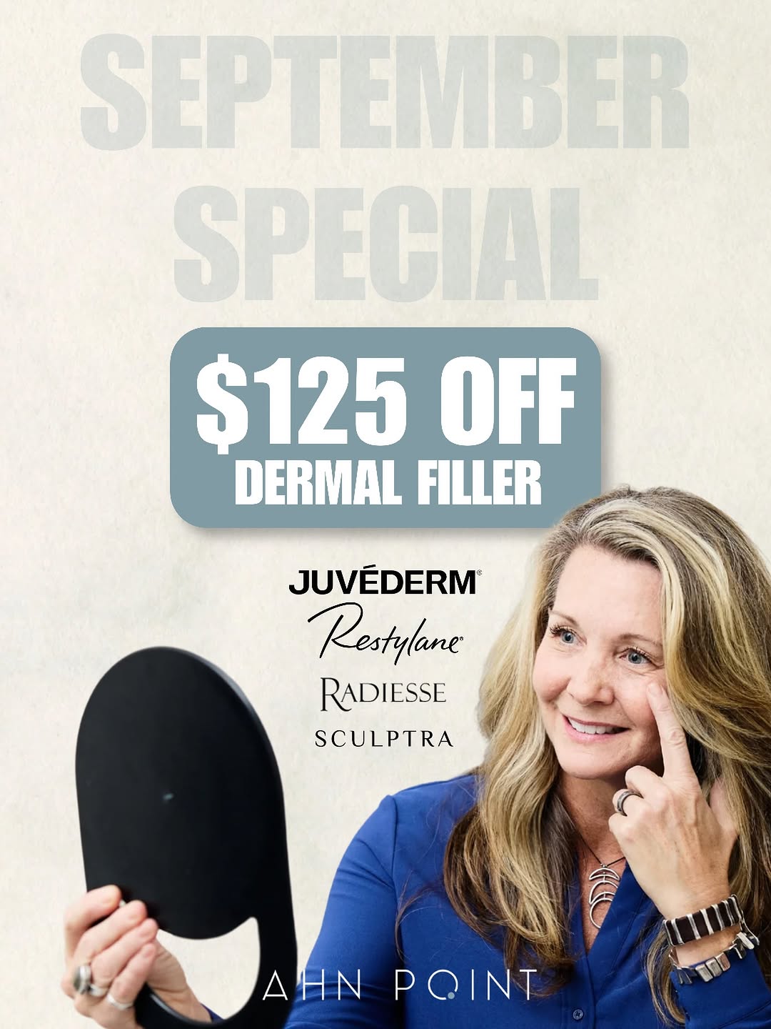 Instagram post by Dr. Min S. Ahn: Enjoy $125 OFF your total throughout September when you treat Juvéderm, Restylane, Radiesse or Sculptra! From subtle enhancement to restorin…