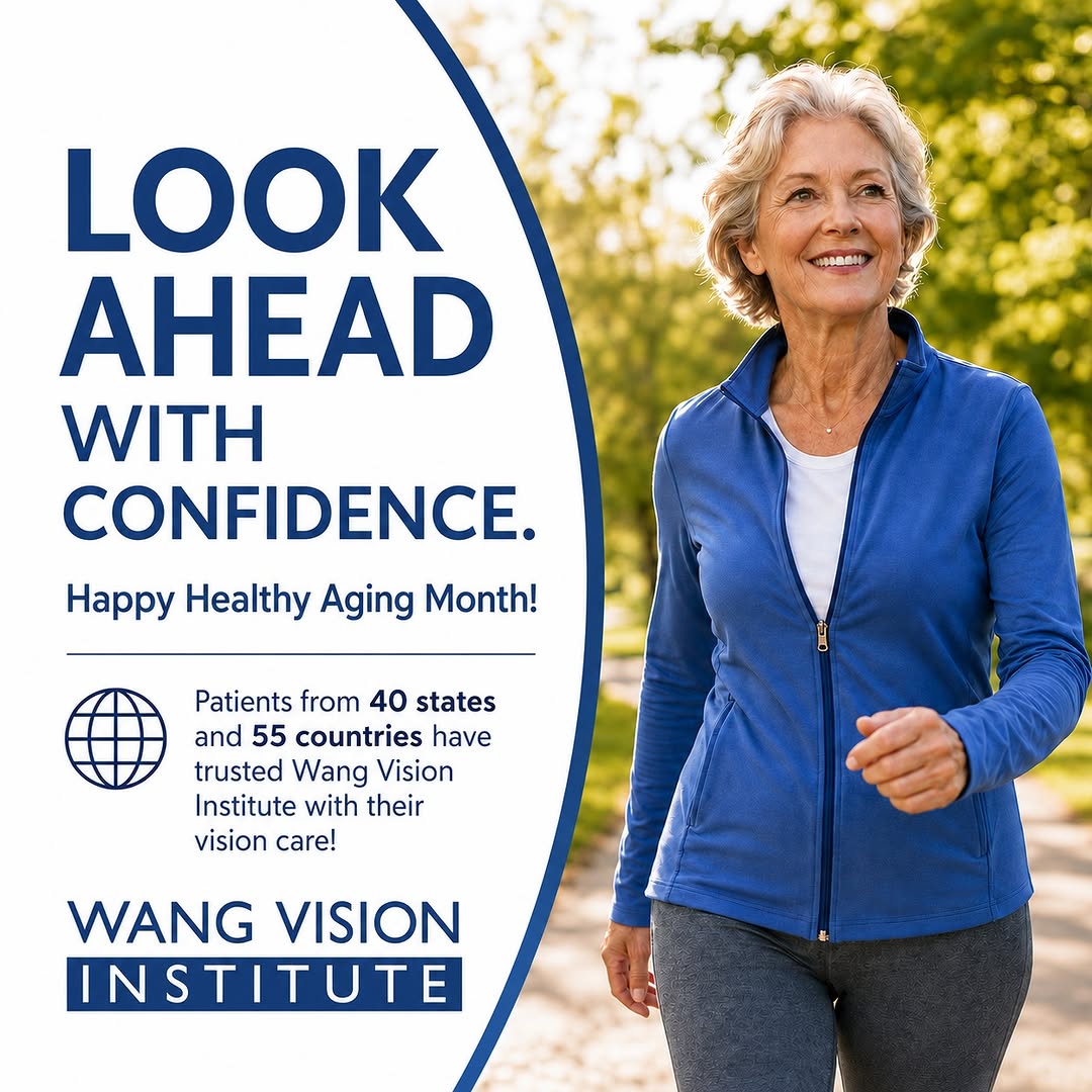 Instagram post by Dr. Ming Wang: Happy Healthy Aging Month! 💙 Healthy vision can help you stay active, independent, and connected to what matters most. 📞 Call 615-321-8881…